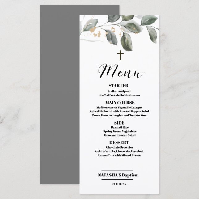 Elégante verdure moderne Baptême 4x9 carte à plat (Devant / Derrière)