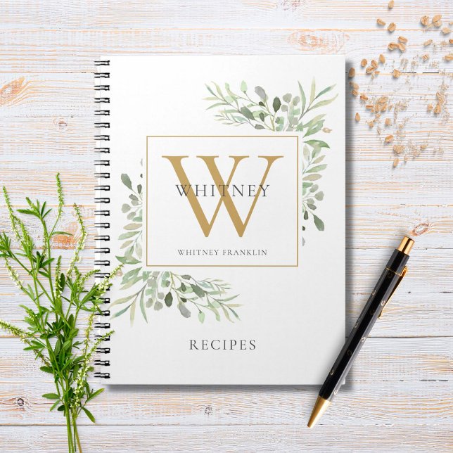 Élégante verdure Monogramme Nom Recette Livre de C (Créateur téléchargé)