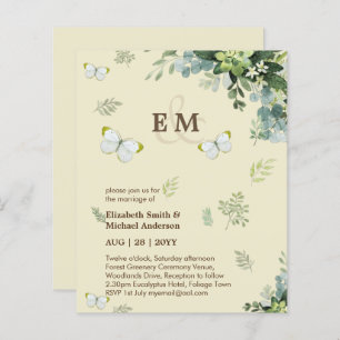 Elégante Verdure Papillons Mariage Invitations