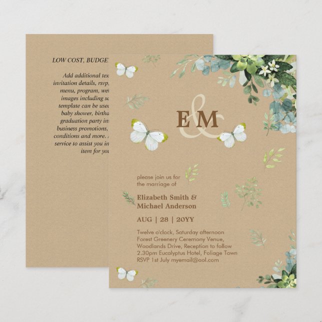 Elégante Verdure Papillons Mariage Invitations (Devant / Derrière)