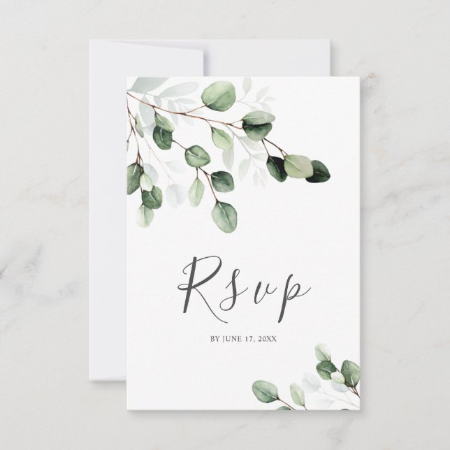 Elégante verte Eucalyptus Mariage carte RSVP (Devant)