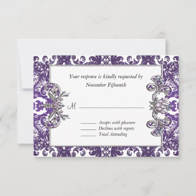 Elégante Violet Baroque Mariage RSVP Carte (Devant)