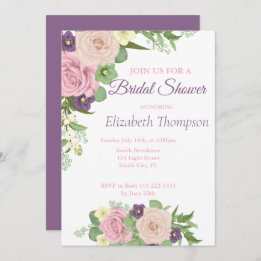 Elégante Violet Floral Bridal Shower Invitation