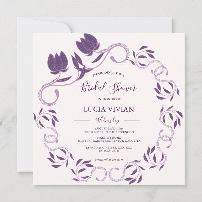 Elégante Violet Floral Bridal Shower Invitation (Devant)