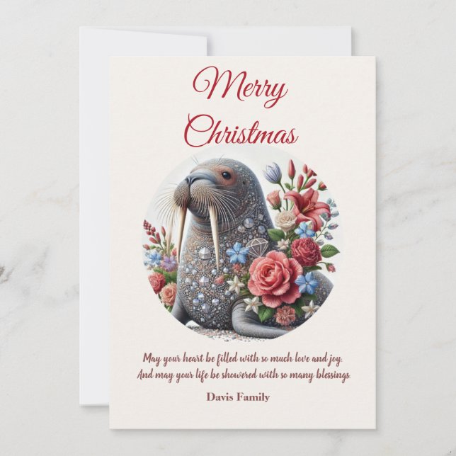 Elégante Walrus Joyeux Noël Carte de vacances (Devant)