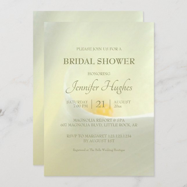 Elégante White Calla Bridal Shower Invitation (Devant / Derrière)