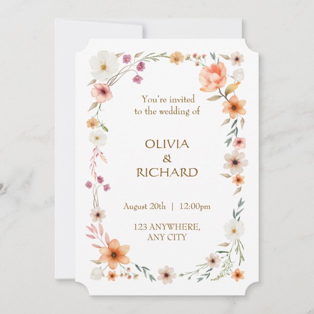 Elégante White & Peach Floral invitations de maria (Devant)