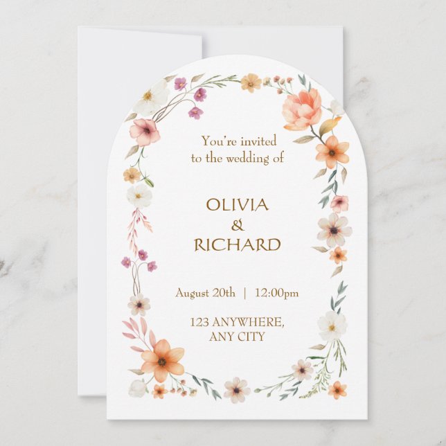 Elégante White & Peach Floral invitations de maria (Devant)