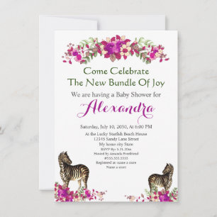 Elégante Zebra rose Floral Baby shower invitation