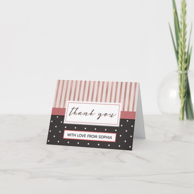 Élégantes bandes roses et noires à pois Merci (Devant)