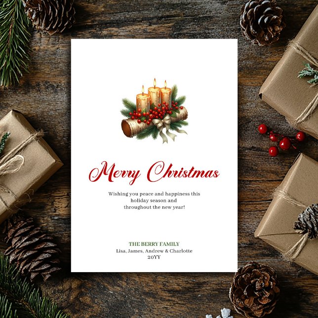 Élégantes bougies de Noël carte de bois rustique (Elegant Christmas candles rustic wooden log card)