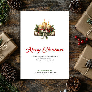 Élégantes bougies de Noël carte de pin houx design