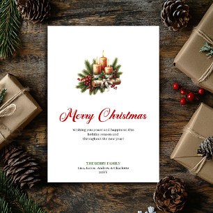 Élégantes bougies de Noël carte en bois rustique