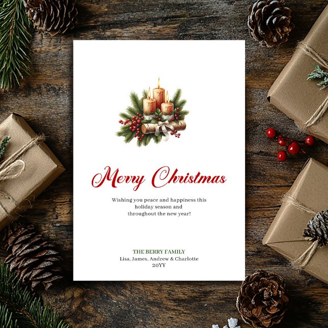 Élégantes bougies de Noël carte en bois rustique (Elegant Christmas candles rustic wooden card)