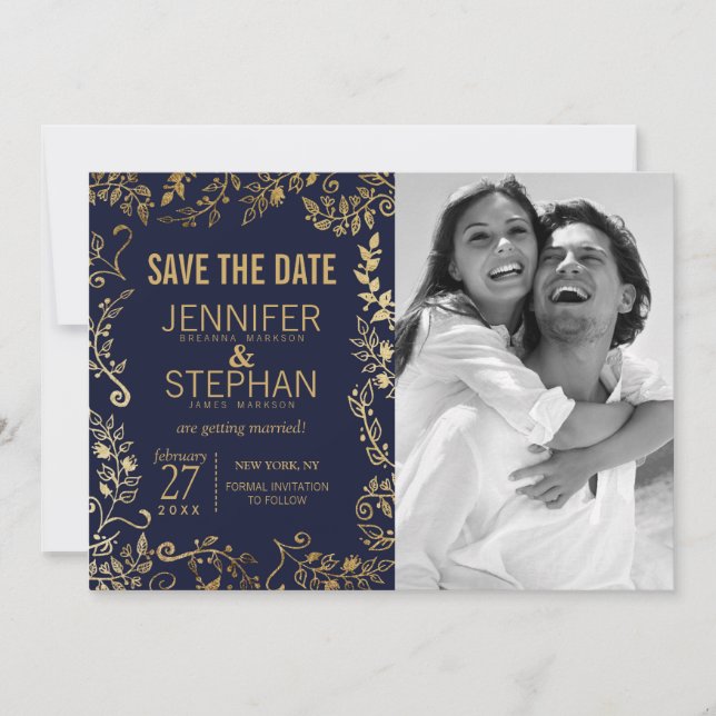 Élégantes cartes de Faire-part de mariage bleu mar (Devant)