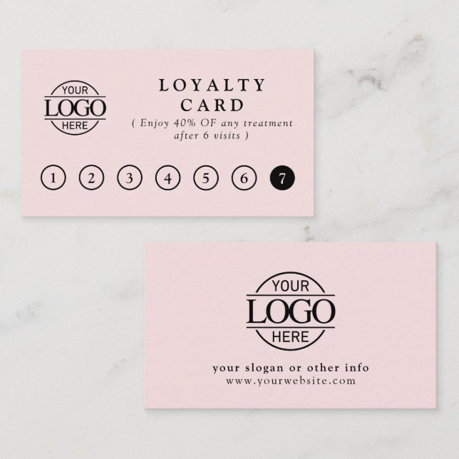 Élégantes Cartes de Récompenses Client Rose Pâle S (Devant / Derrière)