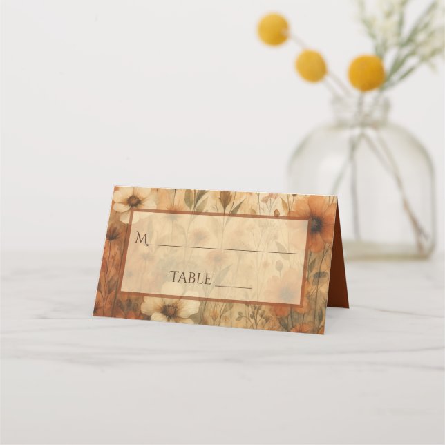Élégantes Cartes de Table Mariage Floral Bohème Te (Devant)