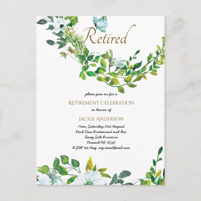 Élégantes Cartes d'INVITATION pour RETRAITE Fleurs (Devant)