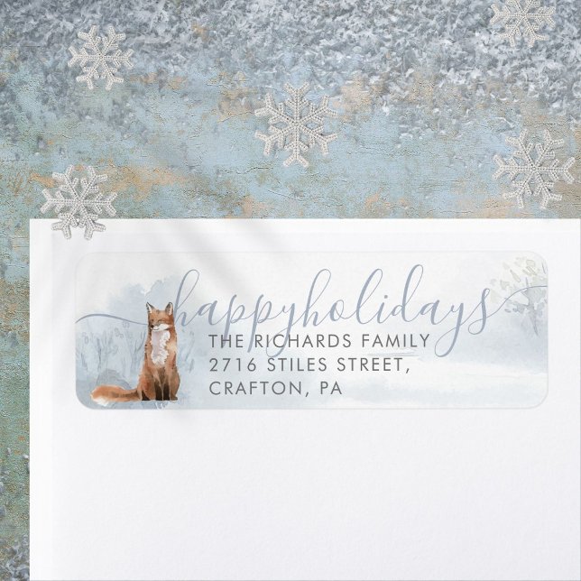 Élégantes étiquettes de vacances joyeuses d'hiver  (Elegant Happy Holidays Winter Fox Return Address Label)