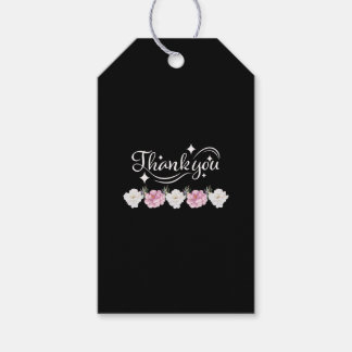 Élégantes étiquettes florales "Merci" noires et ro