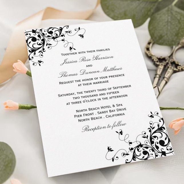 Élégantes Fils Noir & Blanc Mariage Invitations (Créateur téléchargé)