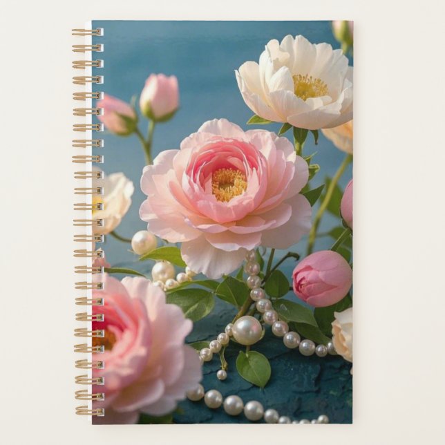 Élégantes fleurs blanches rose pâle avec perles (Devant)