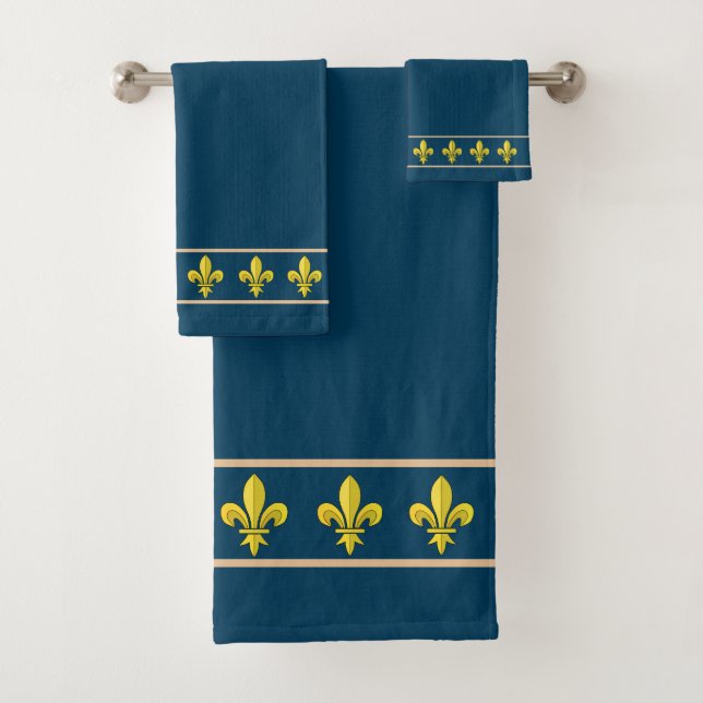 Élégantes fleurs de lis dorées sur fond bleu (En situation)