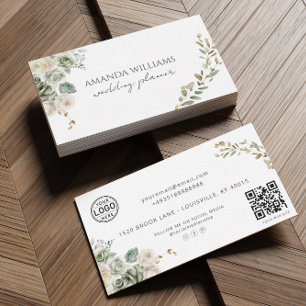 Élégantes fleurs vertes QR Code Carte de visite so