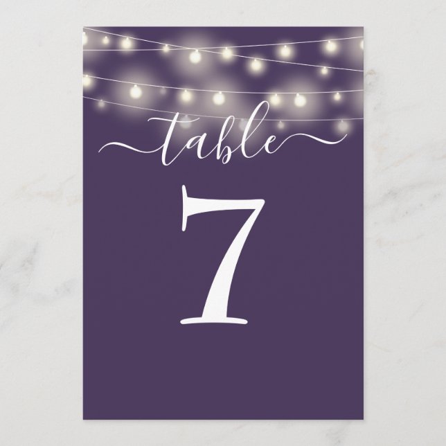 Élégantes guirlandes violettes numéro de table (Devant)