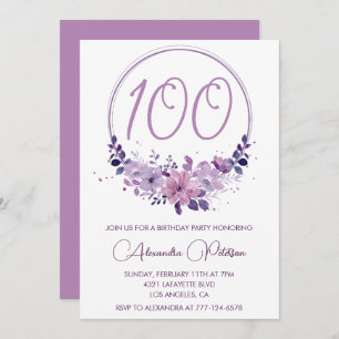 Élégantes invitations à 100e anniversaire Floral P