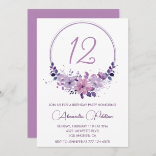 Élégantes invitations à 12e anniversaire Floral Pu