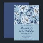 Élégantes invitations à 15e anniversaire Floral Bl<br><div class="desc">Elégantes invitations à 15e anniversaire Floral Blue rustique aquarelle</div>