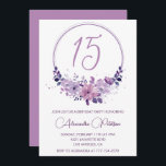 Élégantes invitations à 15e anniversaire Floral Pu<br><div class="desc">Invitations élégantes à 15e anniversaire Floral Purple calligraphie typographie féminine classique aquarelle fleurs botaniques célébration moderne</div>