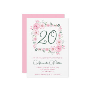 Elégantes invitations à 20e anniversaire Floral Pi