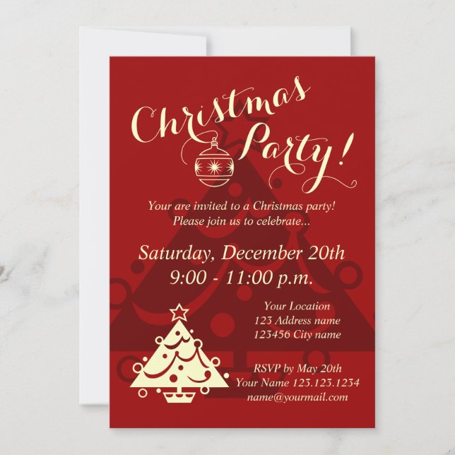 Élégantes invitations à la fête de Noël | Rouge et (Devant)