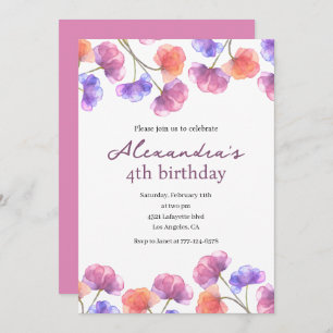 Elégantes invitations de 4ème anniversaire Floral