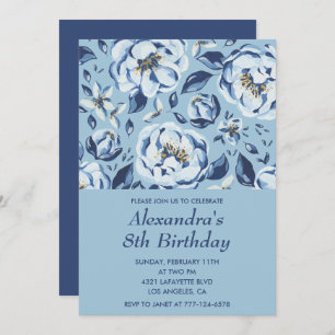 Elégantes invitations de 8e anniversaire Floral Bl