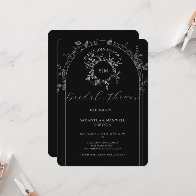 élégantes invitations de douches nuptiales avec co (Devant/Arrière en situation)