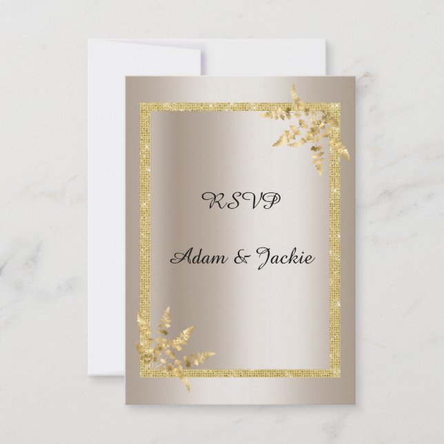 Élégantes invitations de mariage en feuilles d'or  (Devant)