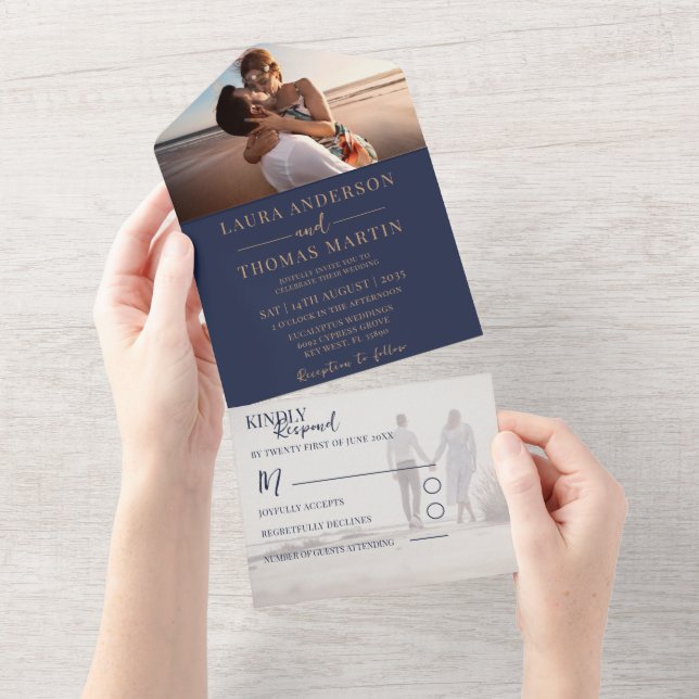 Élégantes invitations de mariage photo Bleu Nuit e (Déchirure)
