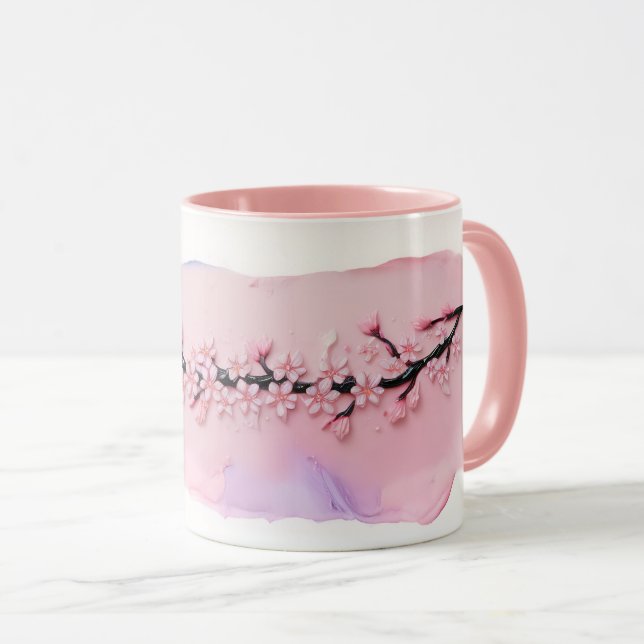 Élégantes Mugs Pastel en fleurs de cerises (Devant droit)