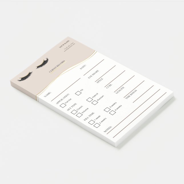 Élégantes notes Post-it® beige et or pour clientes (Incliné)