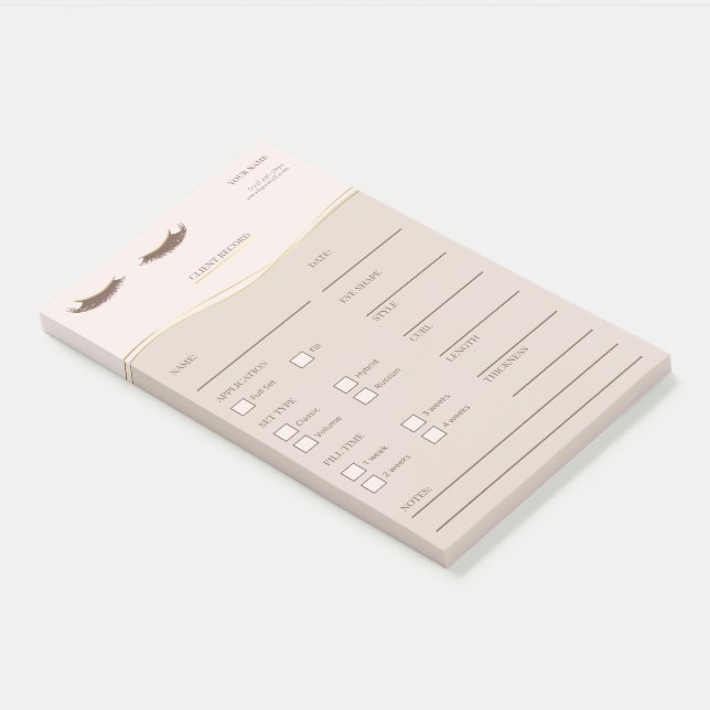 Élégantes notes Post-it® beige et or pour clientes (Incliné)