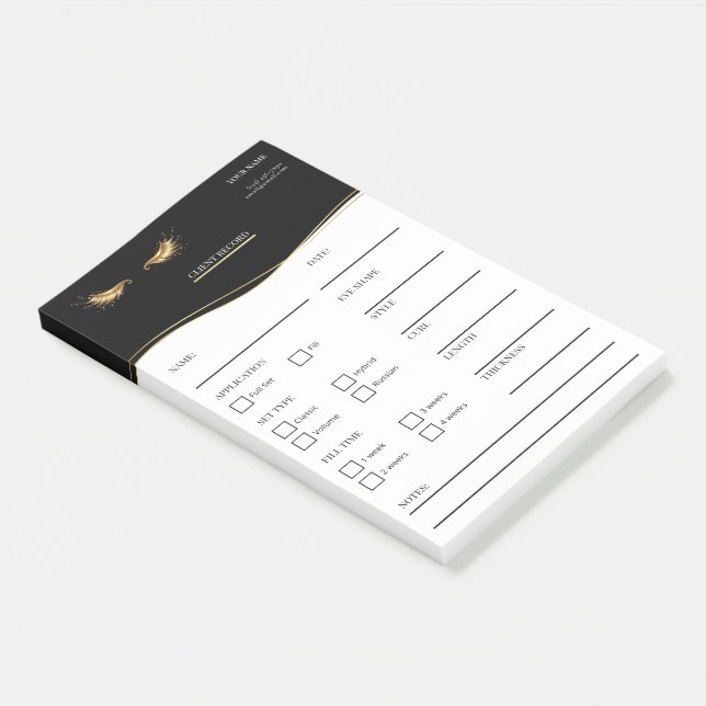 Élégantes notes Post-it® noires et dorées pour cli (Incliné)