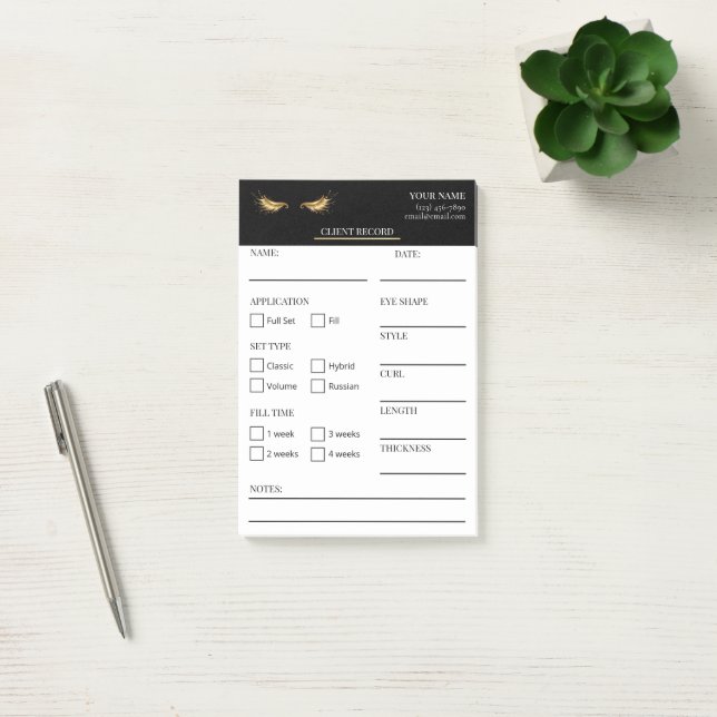 Élégantes notes Post-it® noires et dorées pour cli (Bureau)