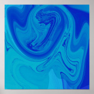 Élégantes Nuances De Bleu Liquide Art Poster Abstr