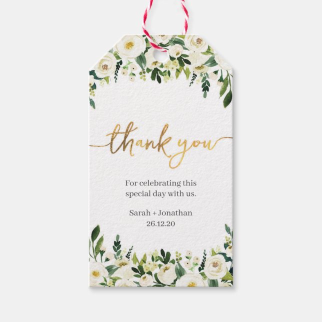 Élégantes roses blanches et étiquettes de Merci Ma (Devant)