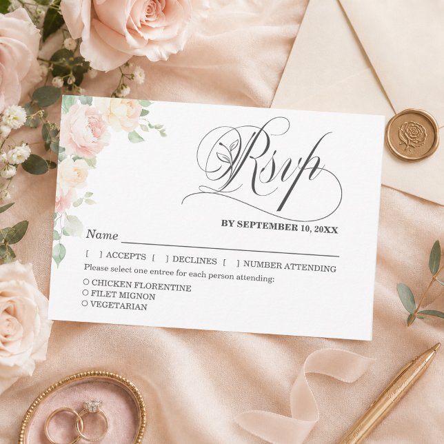Élégantes Roses Douces Blush Mariage RSVP avec Rep (Créateur téléchargé)
