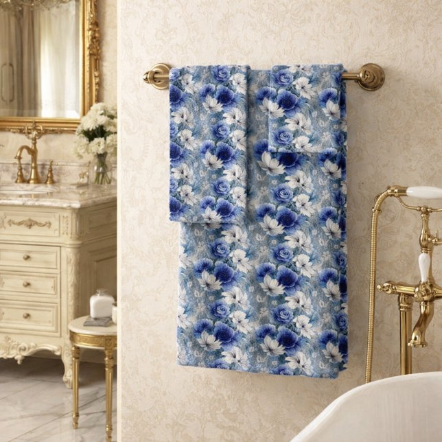 Élégantes roses et lys bleus et blancs  (Créateur téléchargé)