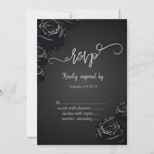 Élégantes roses noires invitation gothique RSVP (Devant)
